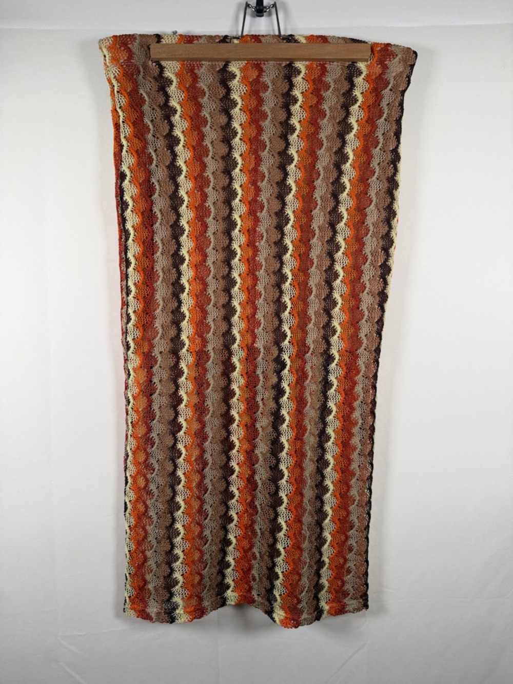 Boho Festival Crochet‎ Chevron Midi Skirt in Earth Tones
